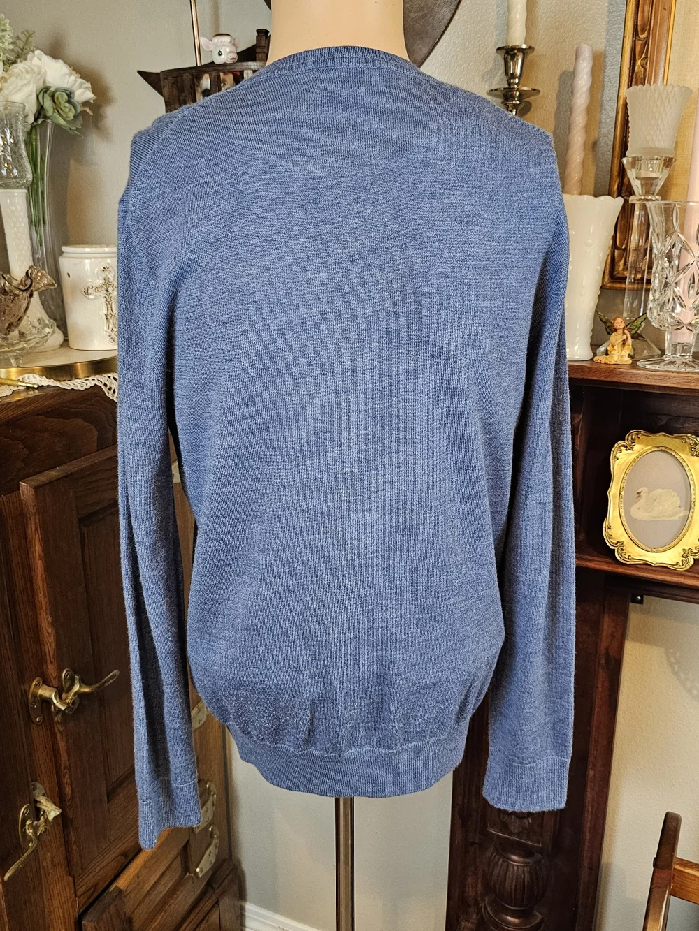 Banana Republic 100% Merino Wool Crew Neck Sweater Heather Blue Medium